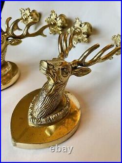 Vintage Deer Stag Brass Candle Wall Sconces