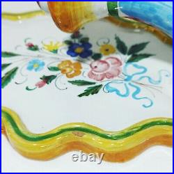 Vintage Deruta Majolica Ceramic Candle Holder Wall Sconces Hand Painted Floral