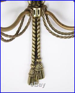 Vintage Double Brass Wall Sconce Candle Holders Twisted Rope Bows & Tassels
