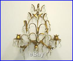 Vintage Florentine Gold Hollywood Regency Made Italy Candle Holders Prisms Wall
