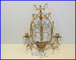 Vintage Florentine Gold Hollywood Regency Made Italy Candle Holders Prisms Wall