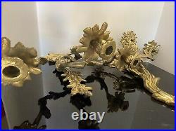 Vintage French Louis XV Style 3 Arm Brass Wall Sconces a Pair
