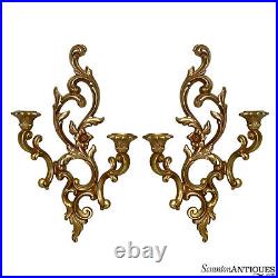 Vintage French Rococo Gold Gilded Candle Holder Sconces by Syroco A Pair