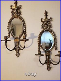 Vintage GLO-MAR ARTWORKS NY Set of Brass Mirrored CANDLE SCONCES. SETS THE MOOD