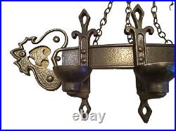 Vintage GOTHIC 5-Candle Cast Metal CANDELABRA Medieval/Castle WALL SCONCE Chains