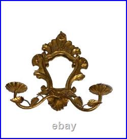 Vintage Gilded Italian Mirror Wall Sconce Candle Holder