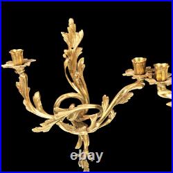 Vintage Gilt Brass Candlestick Wall Scones French Louis XV Style Large Ornate