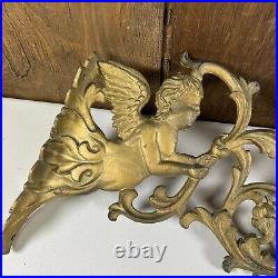 Vintage Gilt Gold Metal Angel Cherub Armed Wall Sconce Candle Holder