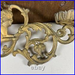 Vintage Gilt Gold Metal Angel Cherub Armed Wall Sconce Candle Holder