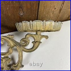 Vintage Gilt Gold Metal Angel Cherub Armed Wall Sconce Candle Holder