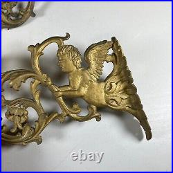 Vintage Gilt Gold Metal Angel Cherub Armed Wall Sconce Candle Holder