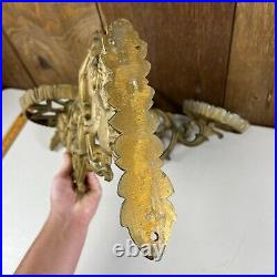 Vintage Gilt Gold Metal Angel Cherub Armed Wall Sconce Candle Holder