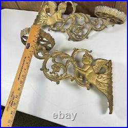 Vintage Gilt Gold Metal Angel Cherub Armed Wall Sconce Candle Holder