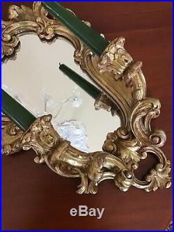Vintage Gold Gilt Rococo Style Mirror Wall Sconce Two Arm Candle Holder