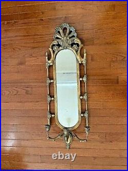 Vintage Gold Gilt Wall Mirror Oval with Candle Holders Wall Sconces Decorative