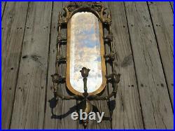 Vintage Gold Gilt Wall Mirror Oval with Candle Holders Wall Sconces Decorative