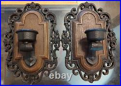 Vintage Gothic Victorian Syroco Wall Candle Holder Sconces Set Hanging #4109