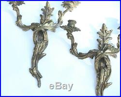 Vintage HEAVY Roccoco Victorian Style Candelabra Wall Sconce Candle Holder Brass