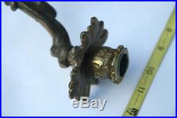 Vintage HEAVY Roccoco Victorian Style Candelabra Wall Sconce Candle Holder Brass