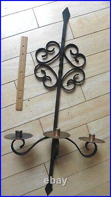 Vintage Hand Wrought Iron Candle holder wall Sconce Brass & copper twisted swirl