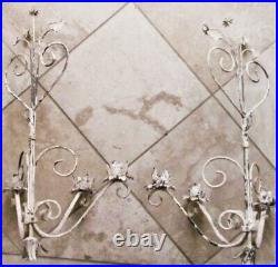 Vintage Handmade Painted Metal Wire Art Wall Sconce Candle holder Light Set 2