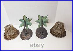 Vintage Heavy Brass Bronze Palm Tree Candle Sconces, Hollywood Regency Pineapple