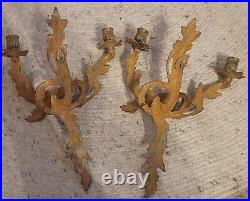 Vintage Heavy Brass Candle Holders Candelabra Set 2 Wall Hanging Nice Pair