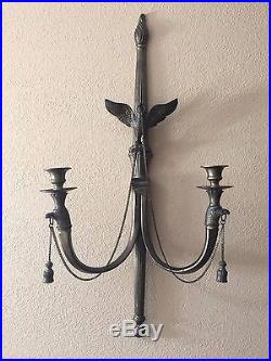 Vintage Heavy Brass Eagle 2-arm Wall Sconce Candle Holder withChain, 29 Tall