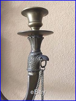 Vintage Heavy Brass Eagle 2-arm Wall Sconce Candle Holder withChain, 29 Tall
