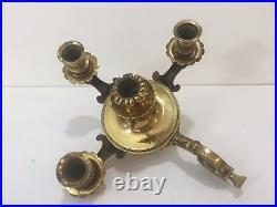 Vintage Heavy Brass Wall Sconce 3 Arms 4 Candle Holder, 7 Tall x 11 1/2 Widest