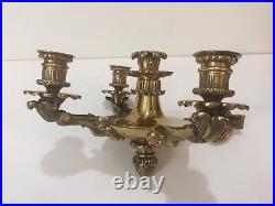 Vintage Heavy Brass Wall Sconce 3 Arms 4 Candle Holder, 7 Tall x 11 1/2 Widest