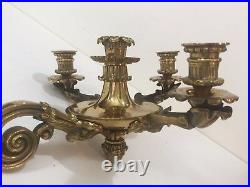 Vintage Heavy Brass Wall Sconce 3 Arms 4 Candle Holder, 7 Tall x 11 1/2 Widest