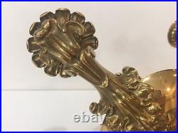 Vintage Heavy Brass Wall Sconce 3 Arms 4 Candle Holder, 7 Tall x 11 1/2 Widest