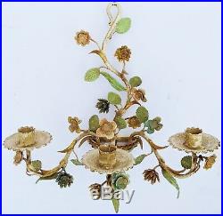 Vintage ITALIAN Painted Metal Mid-Century MODERN WALL SCONCE Flower Tree