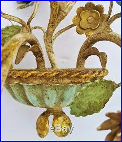 Vintage ITALIAN Painted Metal Mid-Century MODERN WALL SCONCE Flower Tree