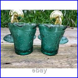 Vintage Indiana Glass Green Sandwich Tiara Candle Wall Sconce Set With Votive