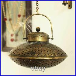 Vintage Iron Sheet Made Oil Lamp/ Incense Holder with Brass Bell Wall Hanging