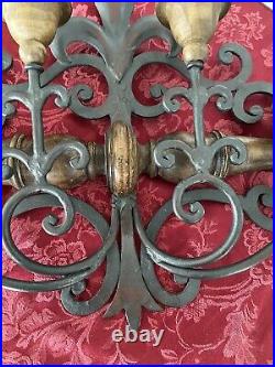 Vintage Iron & Wood Wall Sconce With 4 Candle Holders. By Chapman Made In Italy