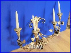 Vintage Italian Gold Gilt Wall Hanging Candelabra with Roses 4 Arm