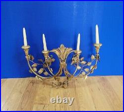 Vintage Italian Gold Gilt Wall Hanging Candelabra with Roses 4 Arm