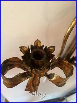 Vintage Italian Hollywood Regency Gold Tole Bow Wall Sconce Candle Holder 26