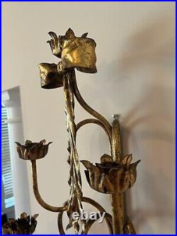 Vintage Italian Hollywood Regency Gold Tole Bow Wall Sconce Candle Holder 26