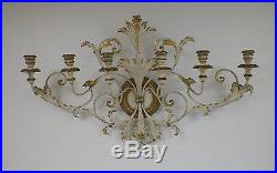 Vintage Italian Italy Creamy & Gold Tole Candle Holder Wall Hanging 39 Long