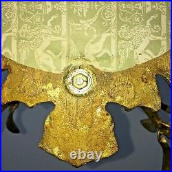 Vintage Italian Tole Gold Gilt Double Candle Holder Rococo Mirror Wall Sconce