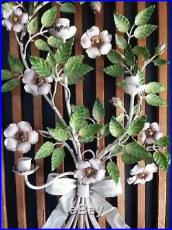 Vintage Italian Tole Wall Sconce Magnolia Wild Roses