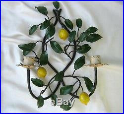 Vintage Italian Toleware Metal Wall Sconces Candle Holders with Lemons