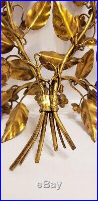 Vintage Italian Wall Sconce Candle Holder Gold Gilt Made Italy Metal Wall Art