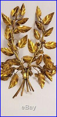 Vintage Italian Wall Sconce Candle Holder Gold Gilt Made Italy Metal Wall Art