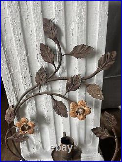 Vintage Italy Tole Style 3 Candle Holder Floral Metal Hanging 25 In