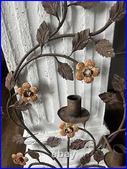 Vintage Italy Tole Style 3 Candle Holder Floral Metal Hanging 25 In